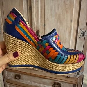 Look at these beauties! 
These are all leather Mexican huarache wedges.